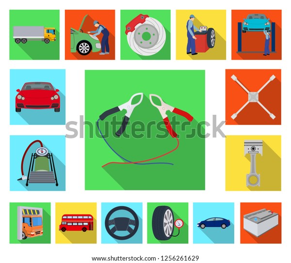 Car, lift, pump and other equipment flat icons in\
set collection for design. Car maintenance station vector symbol\
stock illustration web.