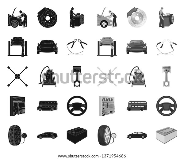 Car, lift, pump and other equipment\
black.mono icons in set collection for design. Car maintenance\
station vector symbol stock illustration\
web.