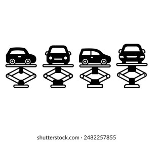 car lift service maintenance icon symbol sign vector design black white color simple modern illustration collection set