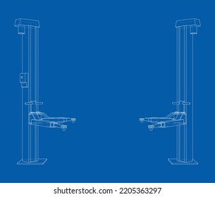 Car lift stand tower. Vector rendering of 3d. The layers of visible and invisible lines are separated