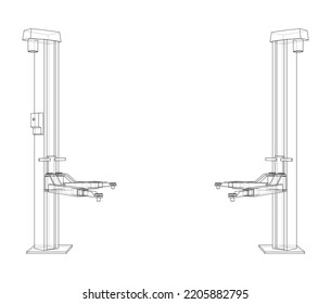 Car lift stand tower. Vector rendering of 3d. The layers of visible and invisible lines are separated