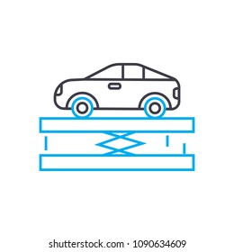 Car lift vector thin line stroke icon. Car lift outline illustration, linear sign, symbol concept.