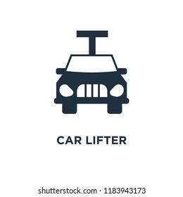 Car lifter icon. Black filled vector illustration. Car lifter symbol on white background. Can be used in web and mobile.