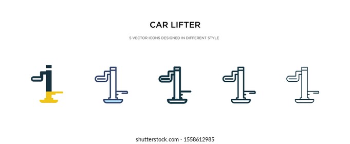 car lifter icon in different style vector illustration. two colored and black car lifter vector icons designed in filled, outline, line and stroke style can be used for web, mobile, ui