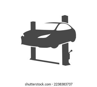 Car lifting icon design. Automobile in auto workshop. Car lifting equipment. Work in a forklift service Car repair and maintenance vector design and illustration.

