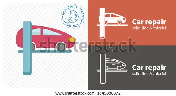 Car lifting\
icon. car repair flat icon. line\
icon