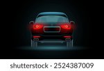 Car Light Back Silhouette. Dark Electronic Hatchback with Red Brake Lights, Headlights, Backlight, and Tail Light – Modern Performance and Power Concept Vector