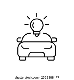Car and light bulb. Innovative automotive technologies. Smart driving solutions, creative design. Pixel perfect, editable stroke icon