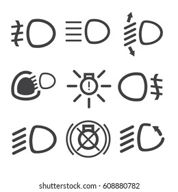 Car light dashboard icons on the white background. Vector illustration