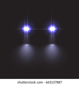 Car light effect on dark background. Vector illustration.