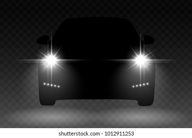 Car light flash effect with automobile silhouette on transparent background. Vector illustration