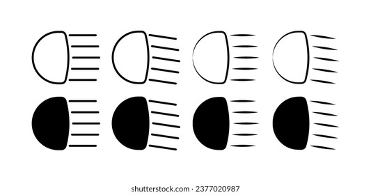 Iconos del interruptor de la luz del coche. Silhouette, negro, tablero de mandos en un coche, iconos del interruptor de la luz del coche. Iconos del vector