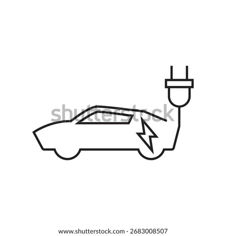Car with lightning bolt charging status symbol line icon.