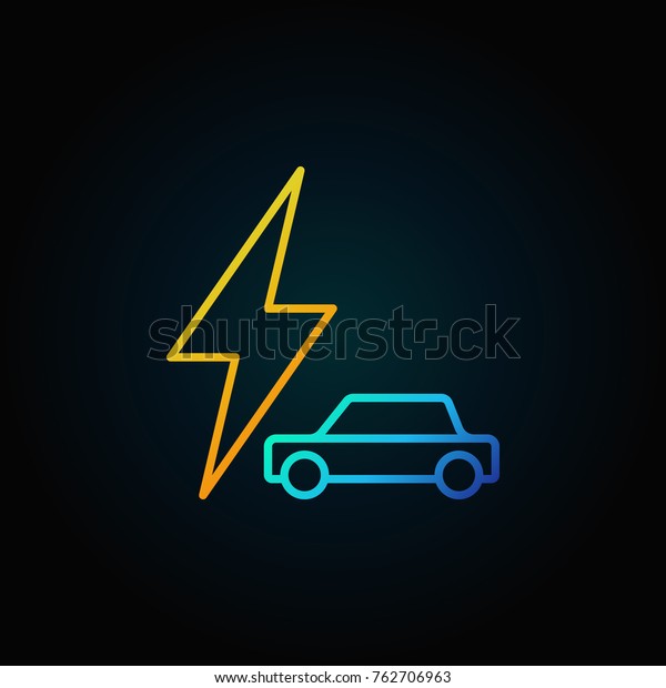 Car with\
lightning colorful icon - vector electric car concept line sign or\
logo element on dark\
background