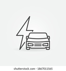 Car and Lightning linear vector icon. EV concept outline symbol or logo element