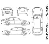 Car line art, all view, four view, top, side, back, front