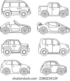 Car line art for coloring book page
