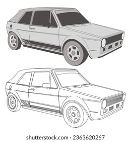 Car Line Art and Grayscale Greyscale Vector