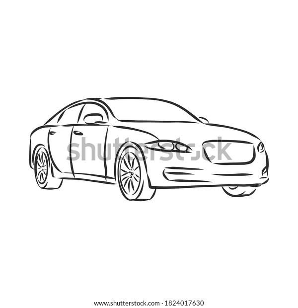 Car line\
art, modern car, vector sketch\
illustration