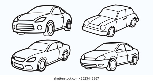 Car line art silhouette icon set