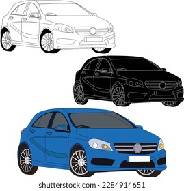 Car line drawing vector and illustration for color