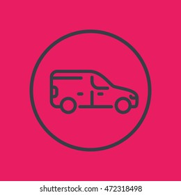 car line icon in circle, side view, vector illustration
