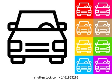 Car. Line Icon With Different Color Background.