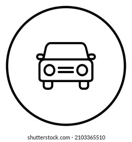 Car line icon inside circle, automobile front, black outline, line icons.