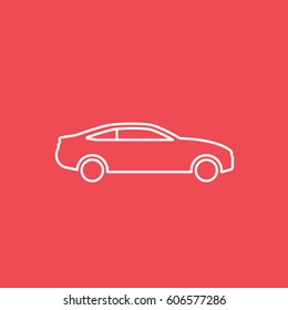 Car Line Icon On Red Background