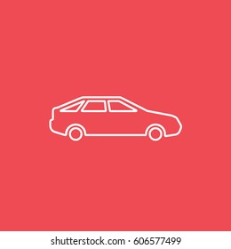 Car Line Icon On Red Background