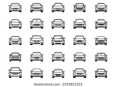 Car line icon set. Logo auto machine and black outline collection traffic sign. Vector illustration automobile design or shape transportation. Drawing pictogram