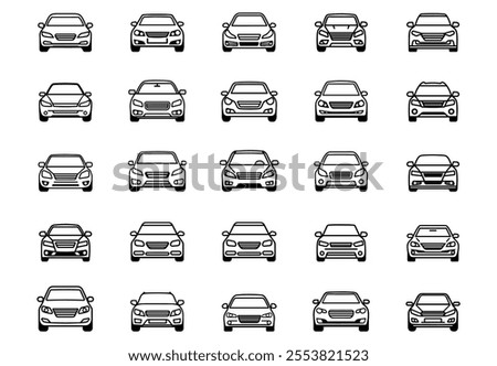 Car line icon set. Logo auto machine and black outline collection traffic sign. Vector illustration automobile design or shape transportation. Drawing pictogram