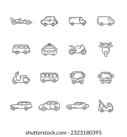 Car line icon set with motorcycle, bus line icons