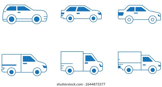 Conjunto de iconos de línea de coche, Ilustración vectorial de Vector sobre fondo blanco.
