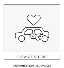  Car line icon. Traditional wedding decorated vehicle for couple. Wedding concept. Isolated vector illustration. Editable stroke