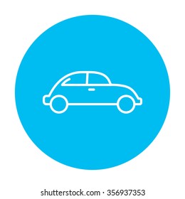 Car line icon for web, mobile and infographics. Vector white icon on the light blue circle isolated on white background.