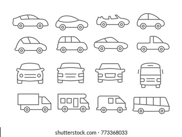 Car line icons on white background