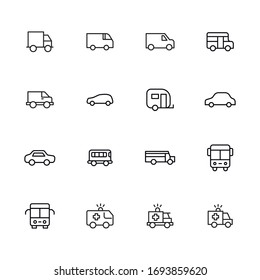 Car line icons set. Stroke vector elements for trendy design. Simple pictograms for mobile concept and web apps. Vector line icons isolated on a white background. 