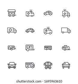 Car line icons set. Stroke vector elements for trendy design. Simple pictograms for mobile concept and web apps. Vector line icons isolated on a white background. 