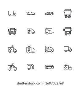 Car line icons set. Stroke vector elements for trendy design. Simple pictograms for mobile concept and web apps. Vector line icons isolated on a white background. 