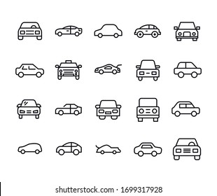 Car line icons set. Stroke vector elements for trendy design. Simple pictograms for mobile concept and web apps. Vector line icons isolated on a white background. 