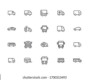 Car line icons set. Stroke vector elements for trendy design. Simple pictograms for mobile concept and web apps. Vector line icons isolated on a white background. 