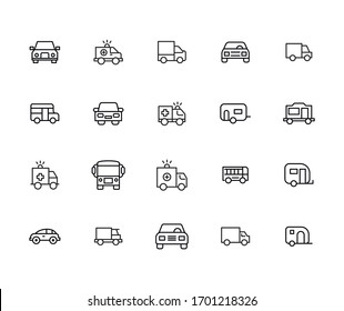 Car line icons set. Stroke vector elements for trendy design. Simple pictograms for mobile concept and web apps. Vector line icons isolated on a white background. 