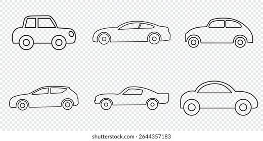 Conjunto de iconos de línea de coche. Elementos de Vector Stroke para un diseño de moda. Pictogramas simples para App de concepto y Web móviles. Iconos de línea de Vector aislados sobre un fondo blanco.