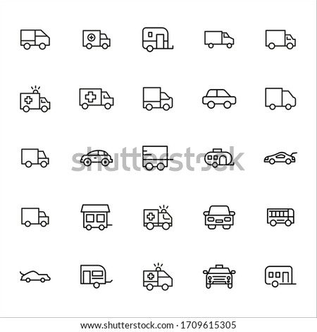 Car line icons set. Stroke vector elements for trendy design. Simple pictograms for mobile concept and web apps. Vector line icons isolated on a white background. 