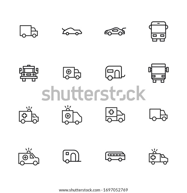 Car line icons set.\
Stroke vector elements for trendy design. Simple pictograms for\
mobile concept and web apps. Vector line icons isolated on a white\
background. 