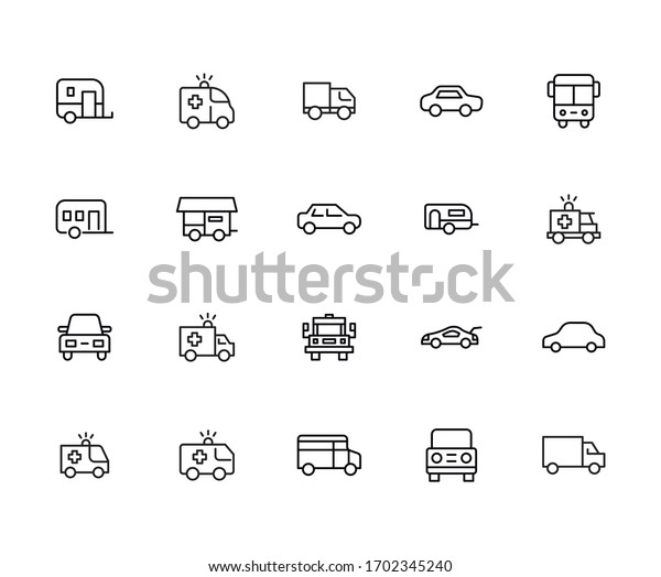 Car line icons set.\
Stroke vector elements for trendy design. Simple pictograms for\
mobile concept and web apps. Vector line icons isolated on a white\
background. 