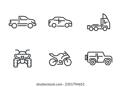 Juego de iconos de la línea de auto. Vector