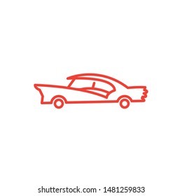 Car Line Red Icon On White Background. Red Flat Style Vector Illustration.