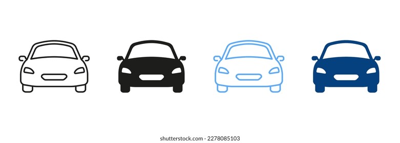 Car Line and Silhouette Color Icon Set. Automobile Sign. Classic Automotive Pictogram. Auto Vehicle Transport Outline and Solid Symbol Collection on White Background. Isolated Vector Illustration.